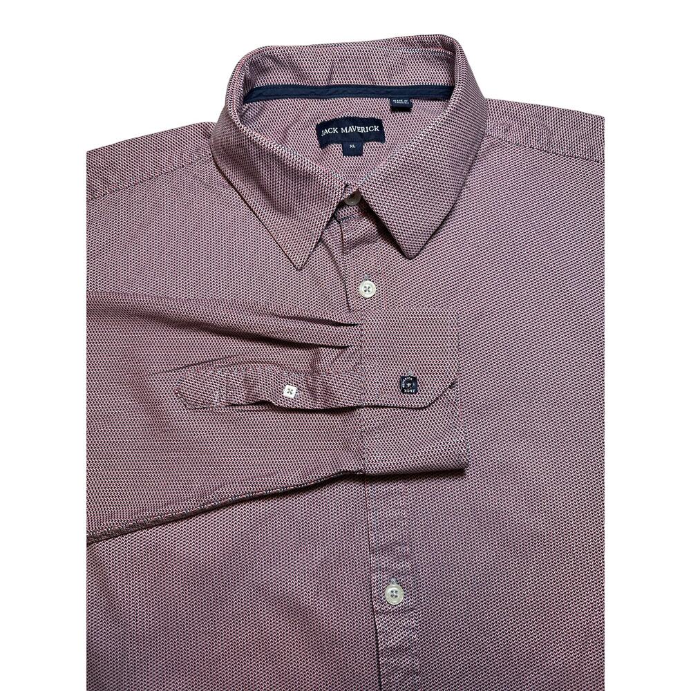 Jack Maverick Button Up Shirt Men's XL Long Sleeve Burgundy Cotton Stretch